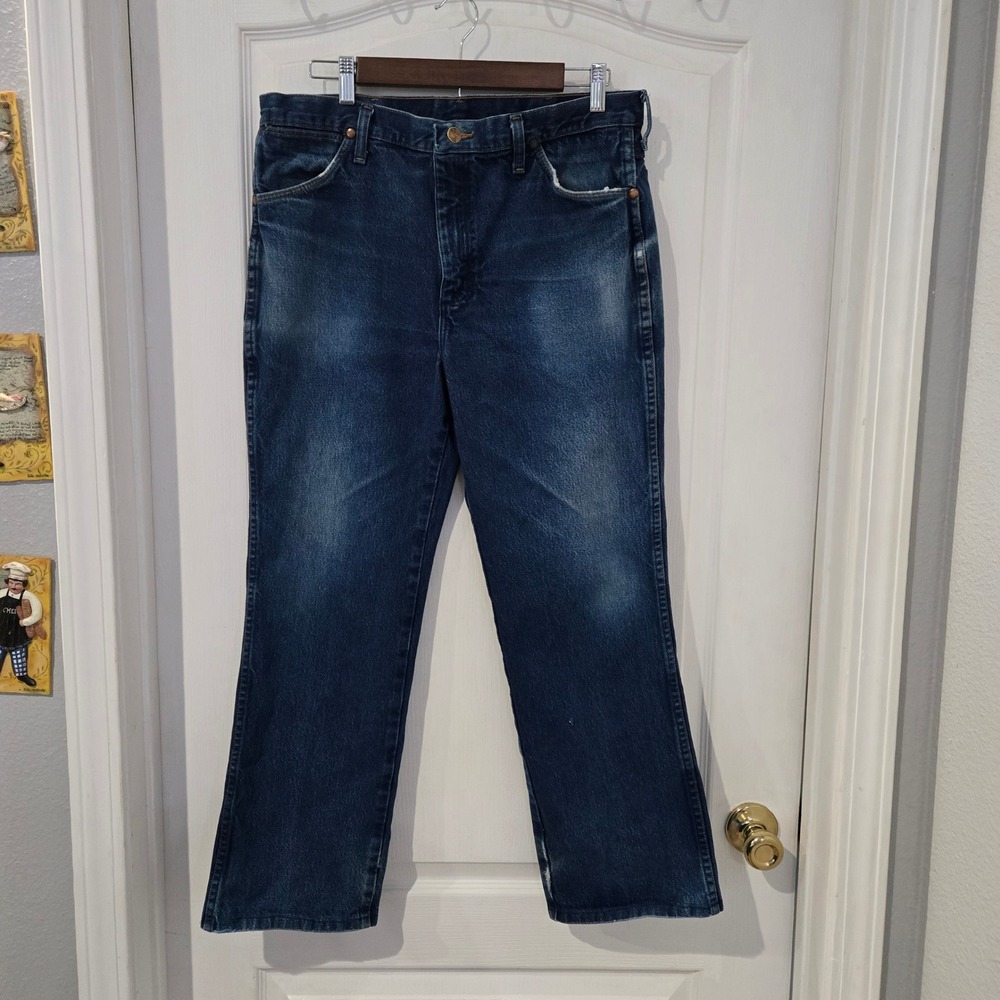 Wrangler Slim Fit Jeans Mens 35x30(27) Blue Cowboy Cut 936PWD Denim Distressed